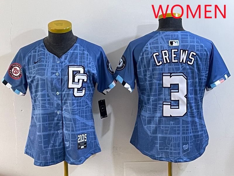 Women Washington Nationals #3 Crews Blue Joint Name 2025 Nike MLB Jersey style 7->women mlb jersey->Women Jersey
